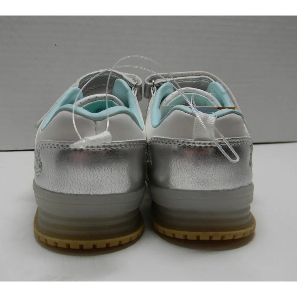 Carter's White Silver Metro Girls Tennis Shoes Hook / Eye Pull-on Light Up NWT